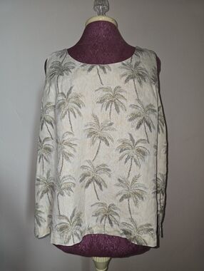 Pineapple Moon 100% Silk Top Womens XL Palm Tree Hawaiian Tropical Resortwear